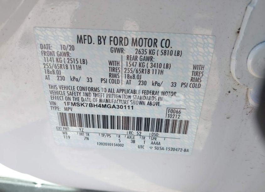 Photo 9 of 2021 Ford Explorer (VIN 1FMSK7BH4MGA30111)