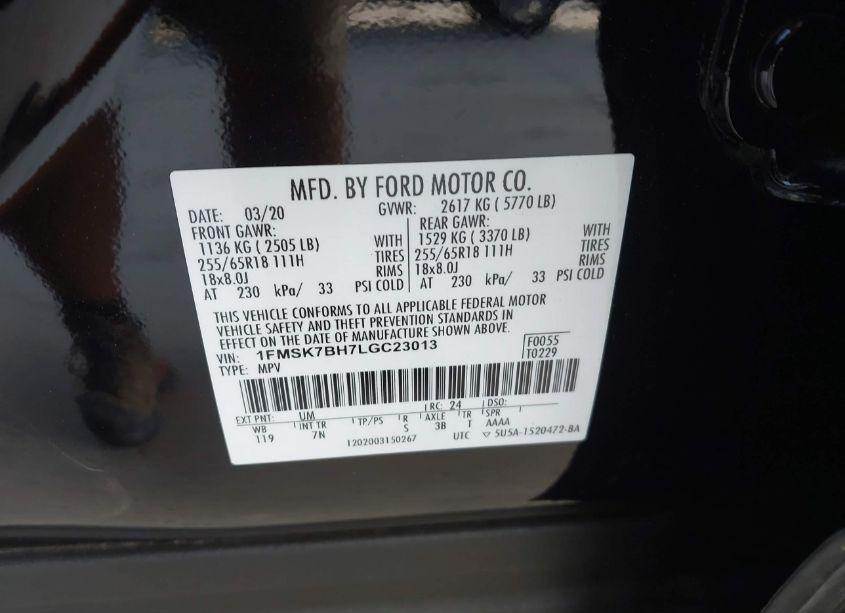 Photo 9 of 2020 Ford Explorer (VIN 1FMSK7BH7LGC23013)