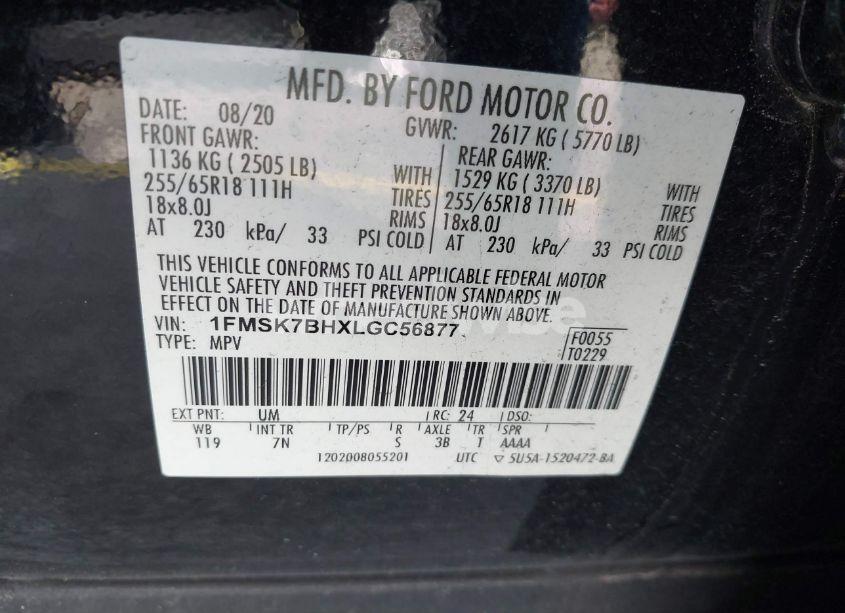 Photo 9 of 2020 Ford Explorer (VIN 1FMSK7BHXLGC56877)