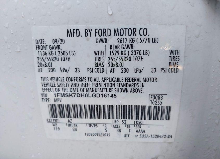 Photo 9 of 2020 Ford Explorer XLT (VIN 1FMSK7DH0LGD16145)