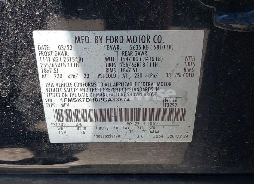 Photo 9 of 2023 Ford Explorer XLT (VIN 1FMSK7DH0PGA83874)