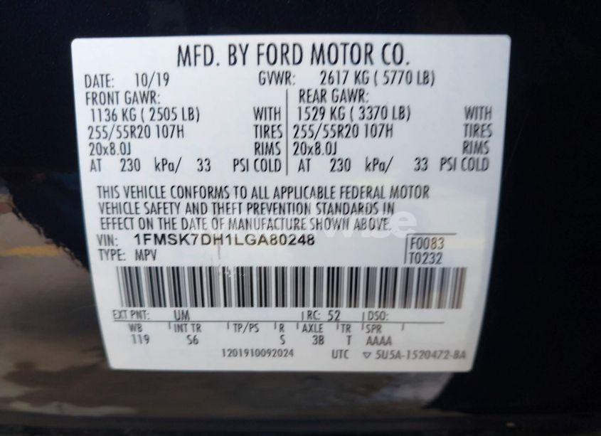 Photo 9 of 2020 Ford Explorer XLT (VIN 1FMSK7DH1LGA80248)