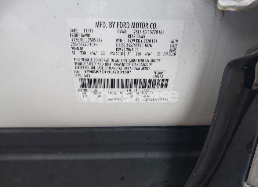 Photo 9 of 2020 Ford Explorer XLT (VIN 1FMSK7DH1LGB01597)