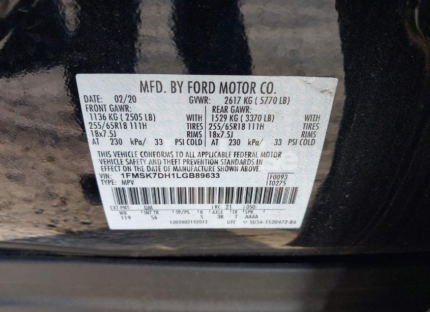 Photo 9 of 2020 Ford Explorer XLT (VIN 1FMSK7DH1LGB89633)