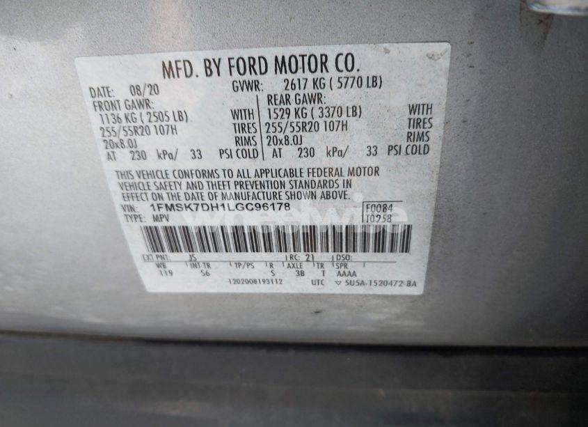 Photo 9 of 2020 Ford Explorer XLT (VIN 1FMSK7DH1LGC96178)