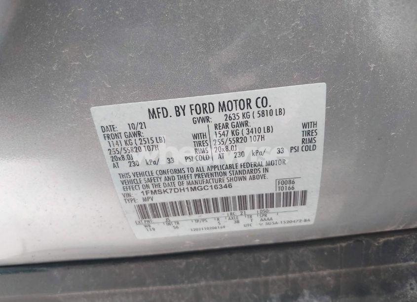 Photo 9 of 2021 Ford Explorer XLT (VIN 1FMSK7DH1MGC16346)