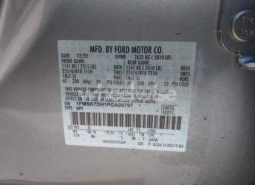 Photo 9 of 2023 Ford Explorer XLT (VIN 1FMSK7DH1PGA09797)
