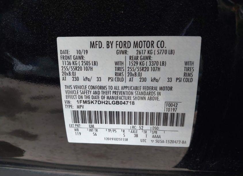 Photo 9 of 2020 Ford Explorer XLT (VIN 1FMSK7DH2LGB04718)