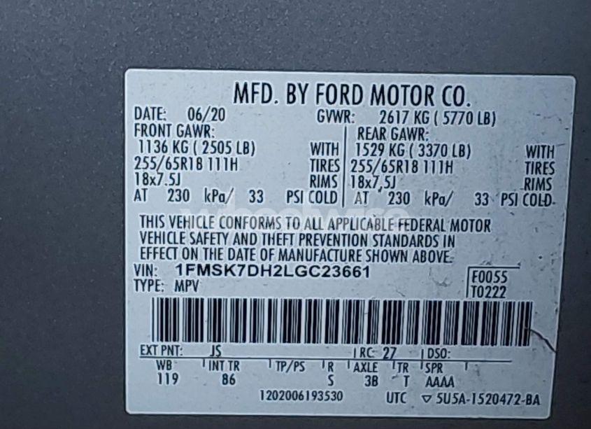 Photo 9 of 2020 Ford Explorer XLT (VIN 1FMSK7DH2LGC23661)