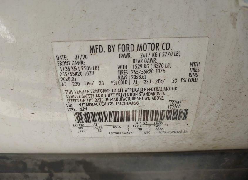 Photo 9 of 2020 Ford Explorer XLT (VIN 1FMSK7DH2LGC50066)