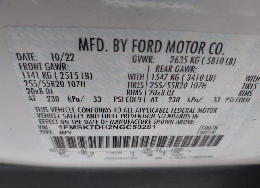 Photo 9 of 2022 Ford Explorer XLT (VIN 1FMSK7DH2NGC50281)