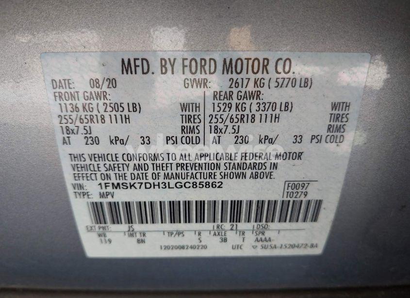 Photo 9 of 2020 Ford Explorer XLT (VIN 1FMSK7DH3LGC85862)