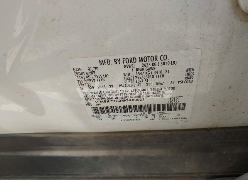 Photo 9 of 2021 Ford Explorer XLT (VIN 1FMSK7DH3MGA00031)