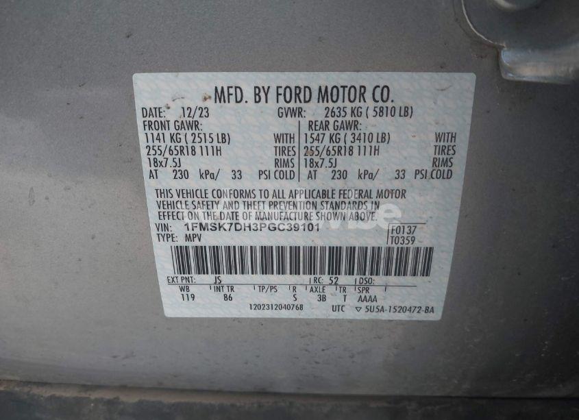 Photo 9 of 2023 Ford Explorer XLT (VIN 1FMSK7DH3PGC39101)