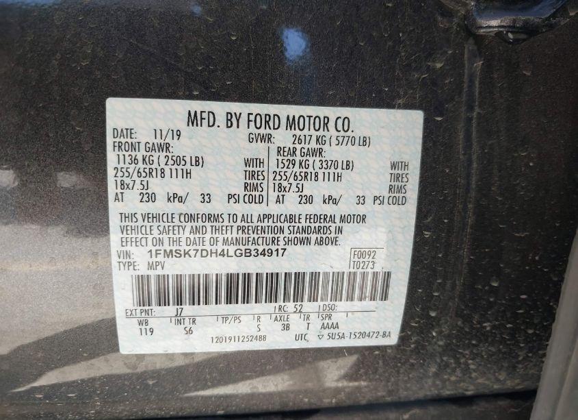 Photo 9 of 2020 Ford Explorer XLT (VIN 1FMSK7DH4LGB34917)