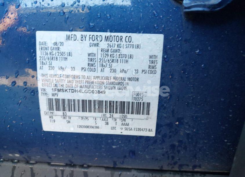 Photo 9 of 2020 Ford Explorer XLT (VIN 1FMSK7DH4LGD03849)