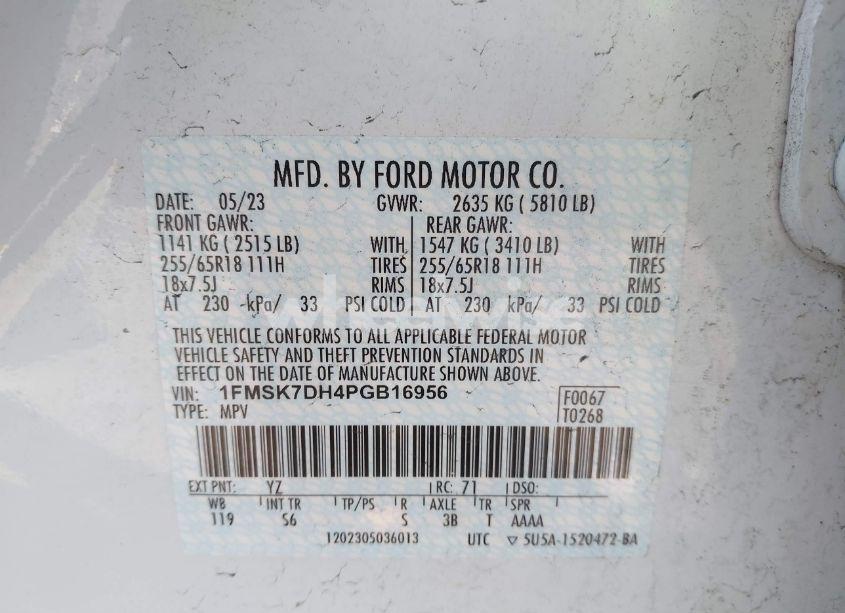 Photo 9 of 2023 Ford Explorer XLT (VIN 1FMSK7DH4PGB16956)