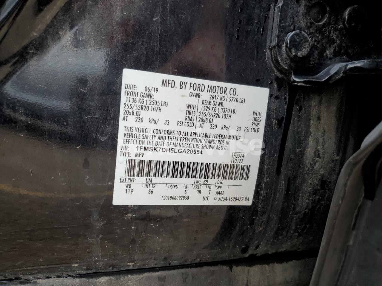 Photo 13 of 2020 FORD EXPLORER XLT (VIN 1FMSK7DH5LGA20554)