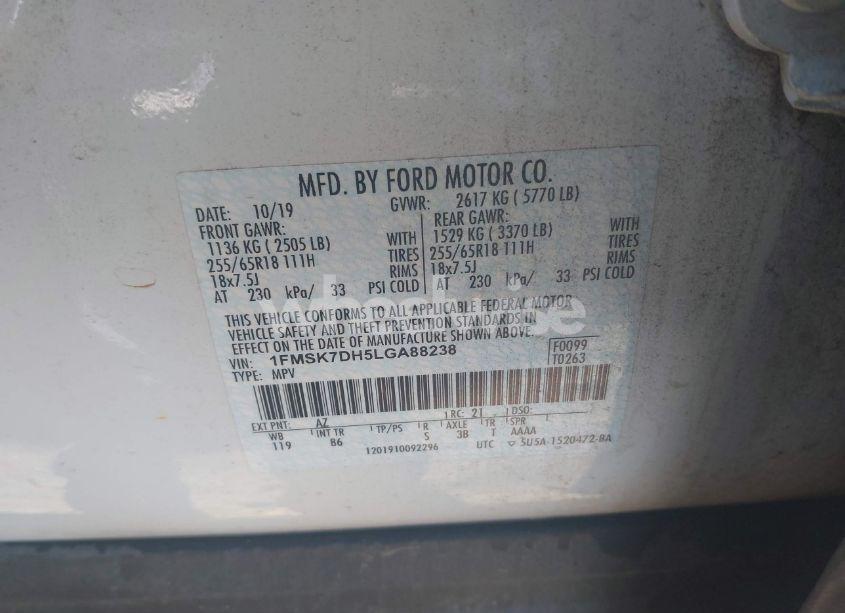 Photo 9 of 2020 Ford Explorer XLT (VIN 1FMSK7DH5LGA88238)