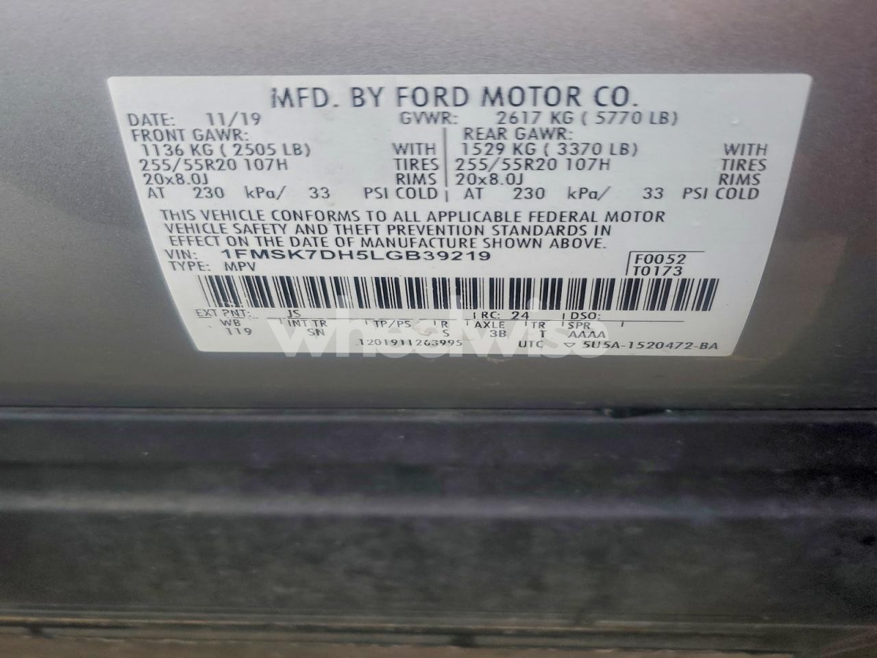 Photo 13 of 2020 FORD EXPLORER XLT (VIN 1FMSK7DH5LGB39219)