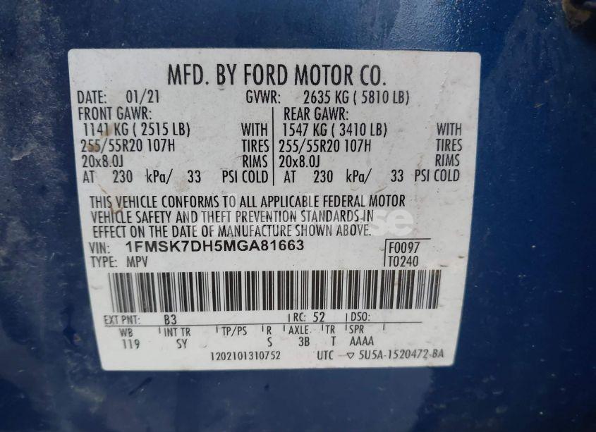 Photo 9 of 2021 Ford Explorer XLT (VIN 1FMSK7DH5MGA81663)