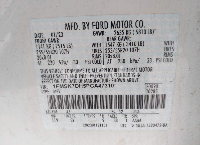 Photo 9 of 2023 Ford Explorer XLT (VIN 1FMSK7DH5PGA47310)