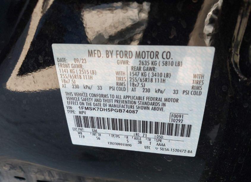 Photo 9 of 2023 Ford Explorer XLT (VIN 1FMSK7DH5PGB74087)