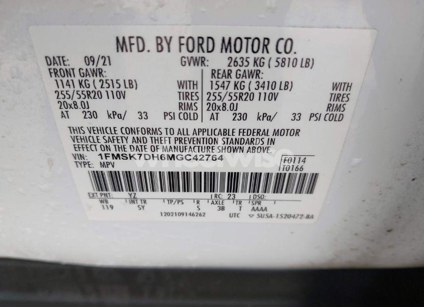 Photo 9 of 2021 Ford Explorer XLT (VIN 1FMSK7DH6MGC42764)