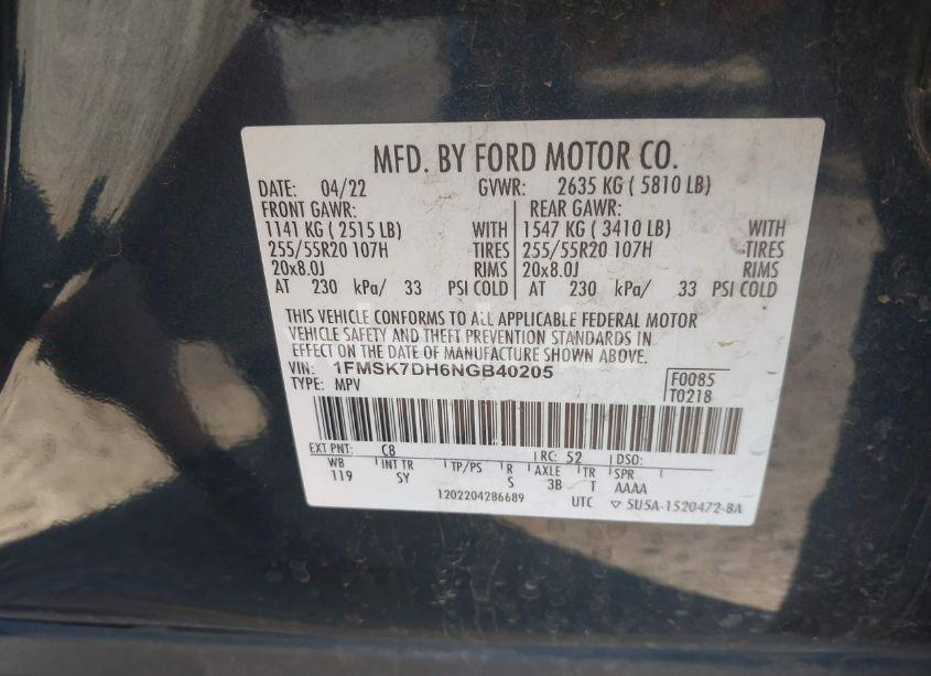 Photo 9 of 2022 Ford Explorer XLT (VIN 1FMSK7DH6NGB40205)