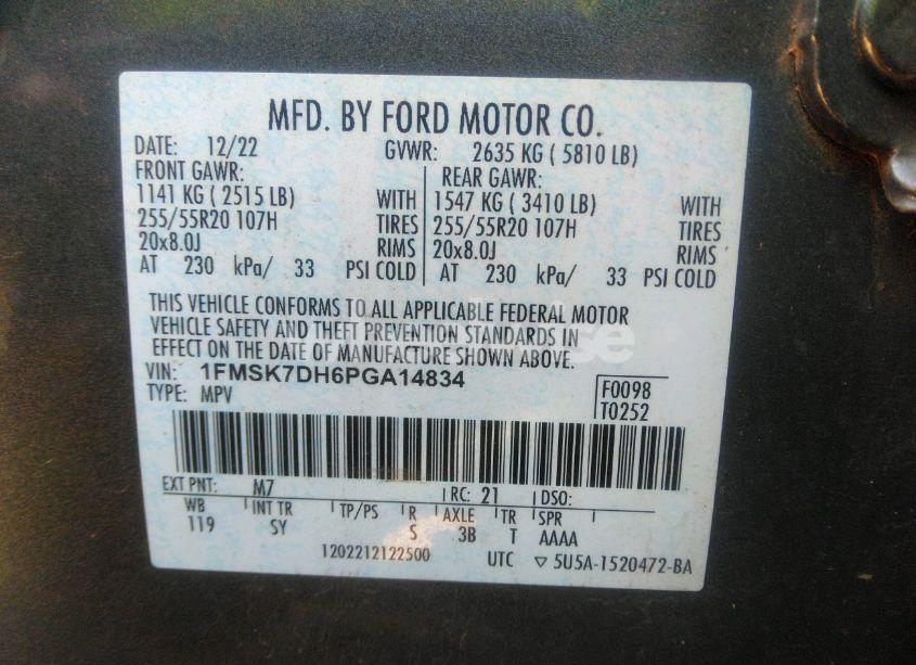 Photo 9 of 2023 Ford Explorer XLT (VIN 1FMSK7DH6PGA14834)