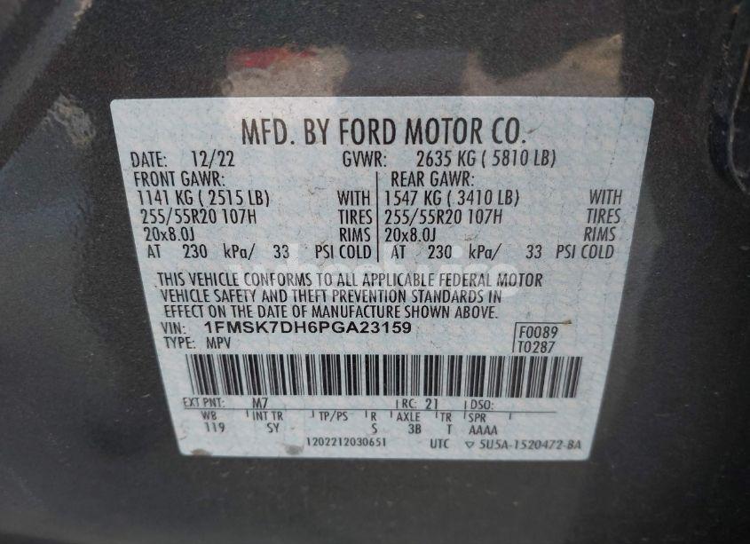 Photo 9 of 2023 Ford Explorer XLT (VIN 1FMSK7DH6PGA23159)