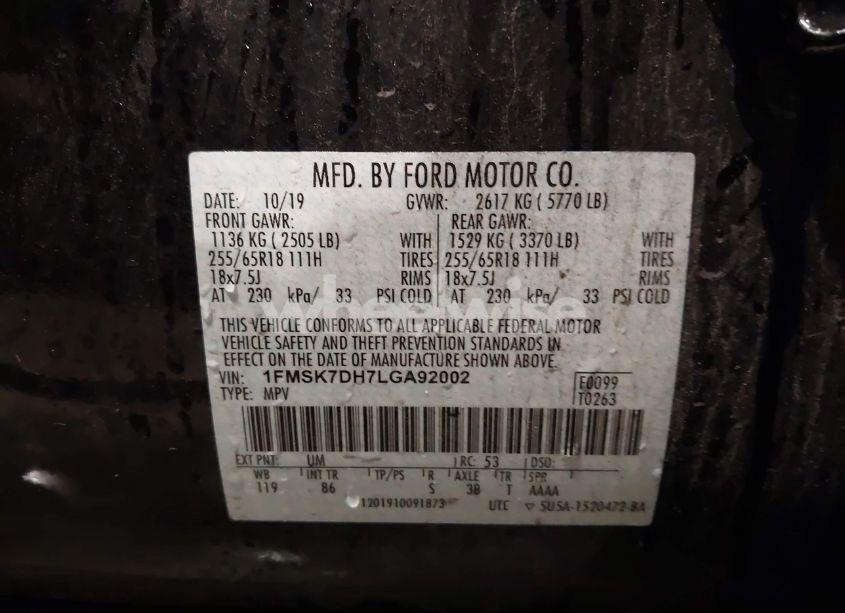 Photo 9 of 2020 Ford Explorer XLT (VIN 1FMSK7DH7LGA92002)