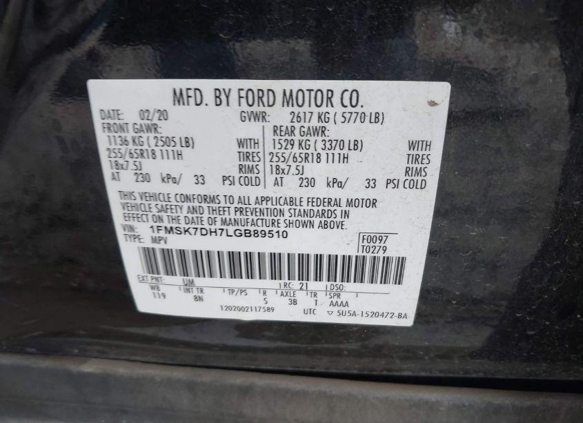 Photo 9 of 2020 Ford Explorer XLT (VIN 1FMSK7DH7LGB89510)