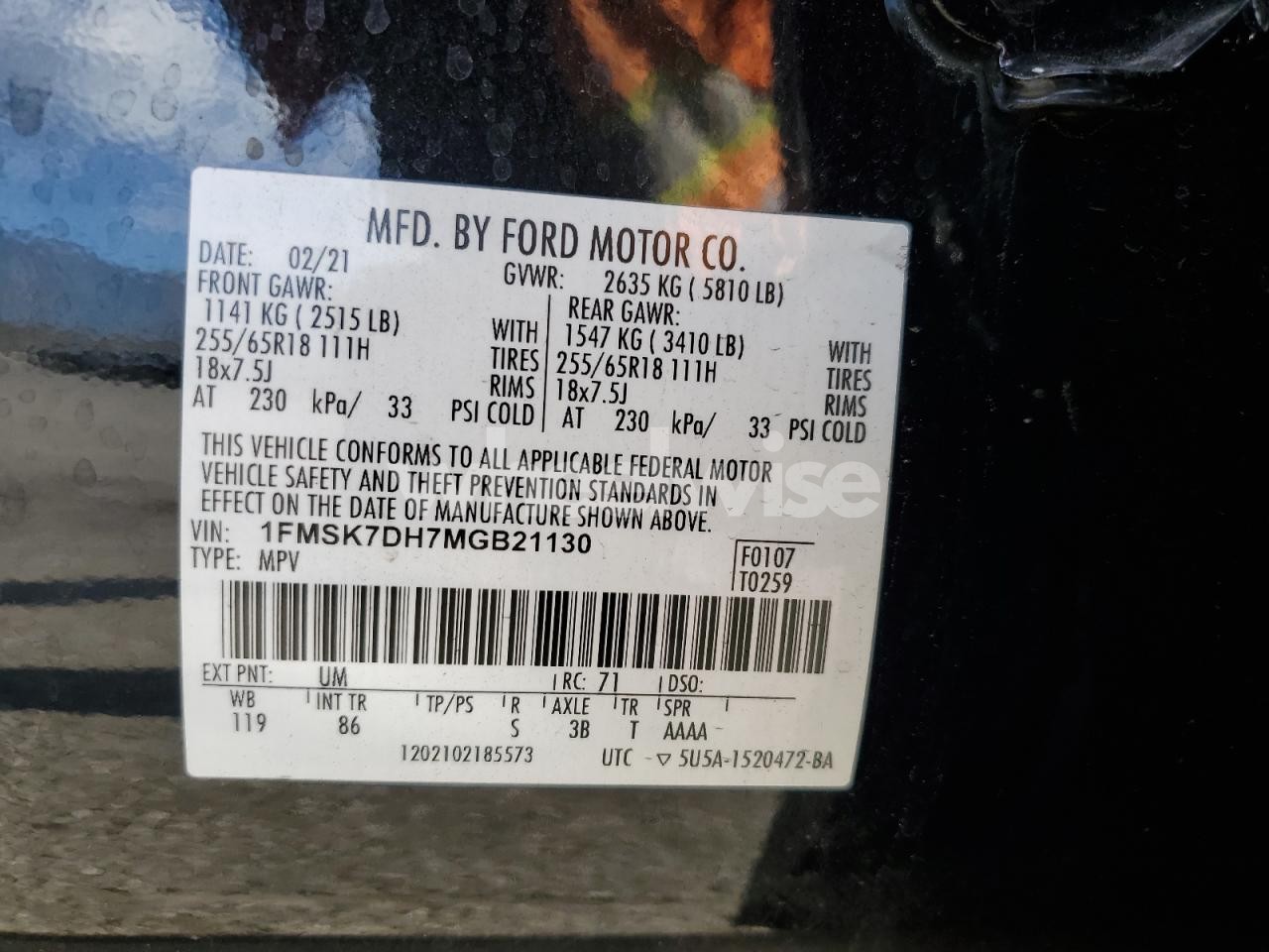 Photo 13 of 2021 FORD EXPLORER XLT (VIN 1FMSK7DH7MGB21130)