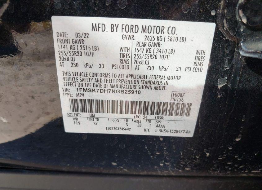 Photo 9 of 2022 Ford Explorer XLT (VIN 1FMSK7DH7NGB25910)