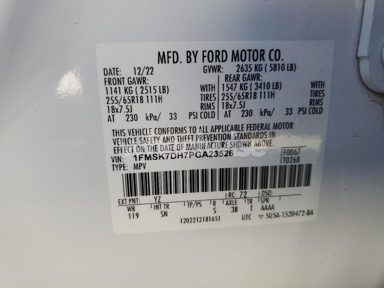 Photo 14 of 2023 FORD EXPLORER XLT (VIN 1FMSK7DH7PGA23526)