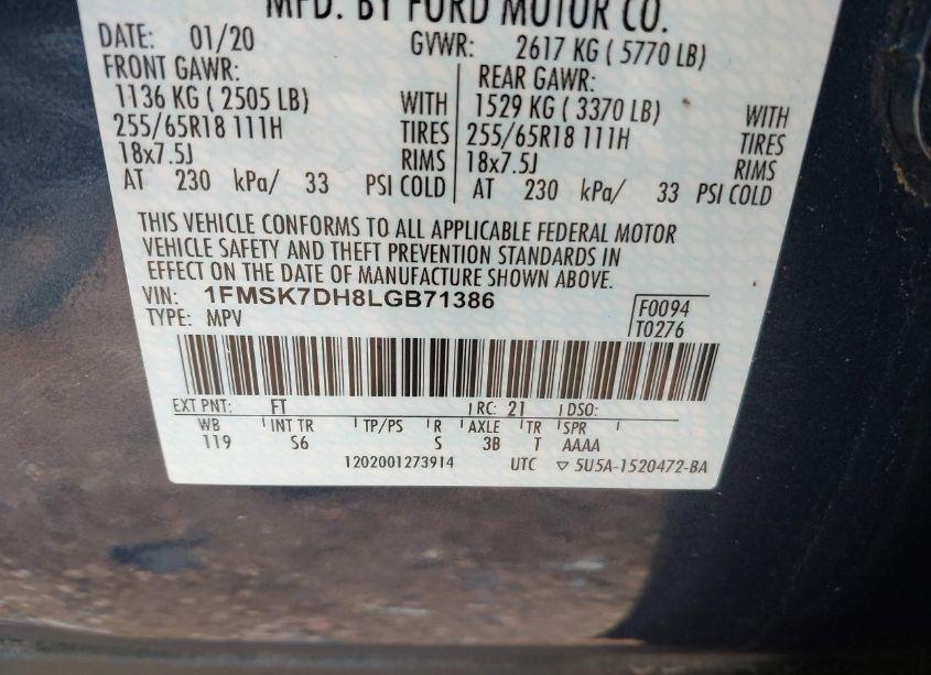 Photo 9 of 2020 Ford Explorer XLT (VIN 1FMSK7DH8LGB71386)