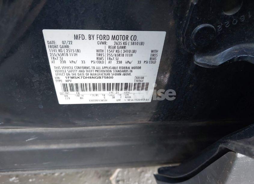 Photo 9 of 2022 Ford Explorer XLT (VIN 1FMSK7DH8NGB75800)