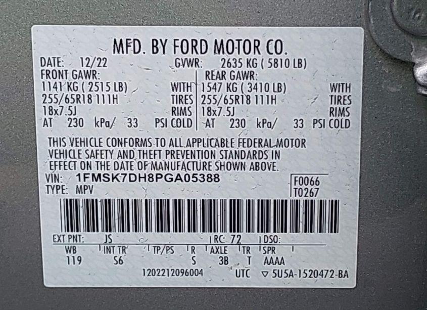 Photo 9 of 2023 Ford Explorer XLT (VIN 1FMSK7DH8PGA05388)