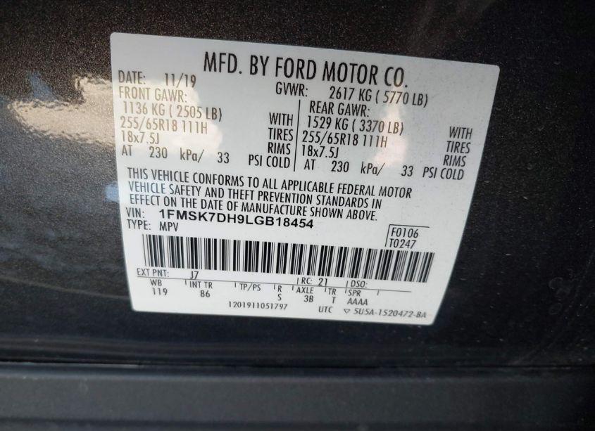 Photo 9 of 2020 Ford Explorer XLT (VIN 1FMSK7DH9LGB18454)