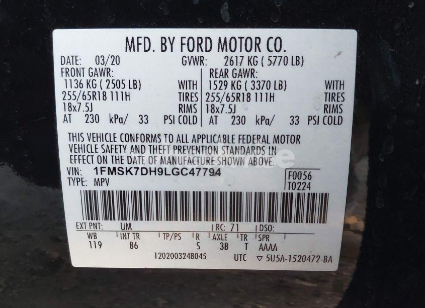 Photo 9 of 2020 Ford Explorer XLT (VIN 1FMSK7DH9LGC47794)