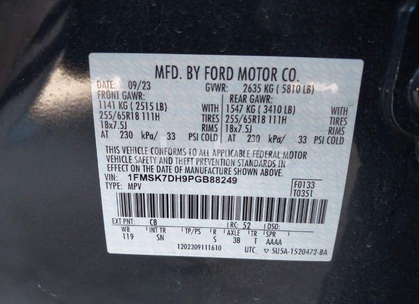 Photo 9 of 2023 Ford Explorer XLT (VIN 1FMSK7DH9PGB88249)