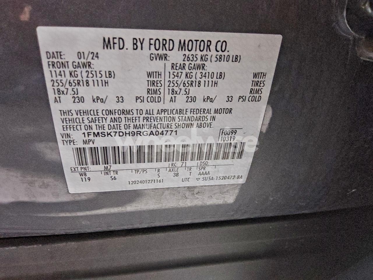 Photo 14 of 2024 FORD EXPLORER XLT (VIN 1FMSK7DH9RGA04771)