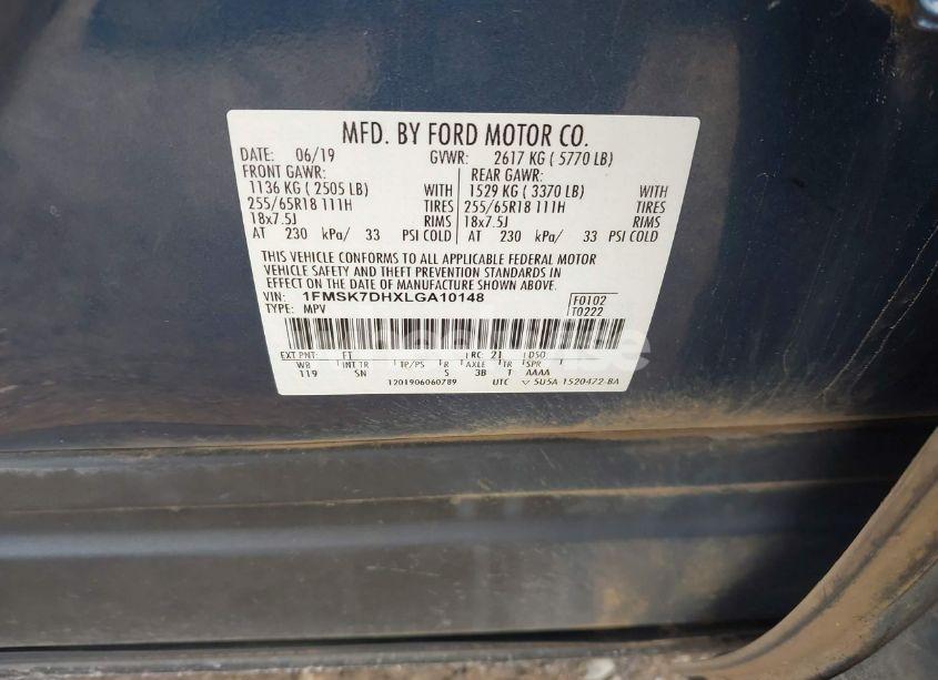 Photo 9 of 2020 Ford Explorer XLT (VIN 1FMSK7DHXLGA10148)