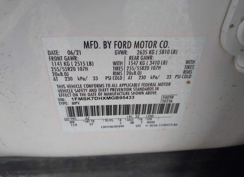 Photo 9 of 2021 Ford Explorer XLT (VIN 1FMSK7DHXMGB95433)