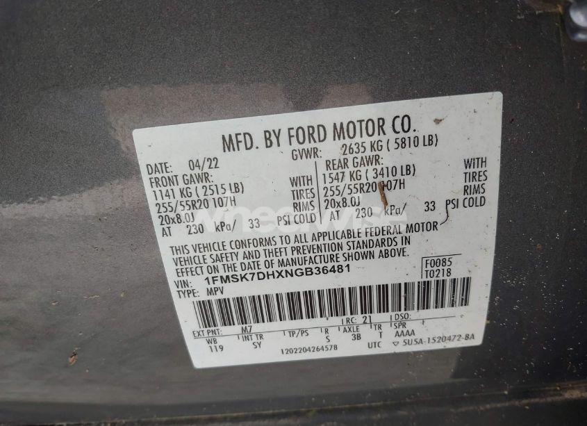 Photo 9 of 2022 Ford Explorer XLT (VIN 1FMSK7DHXNGB36481)