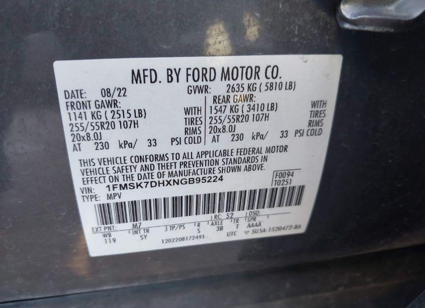 Photo 9 of 2022 Ford Explorer XLT (VIN 1FMSK7DHXNGB95224)