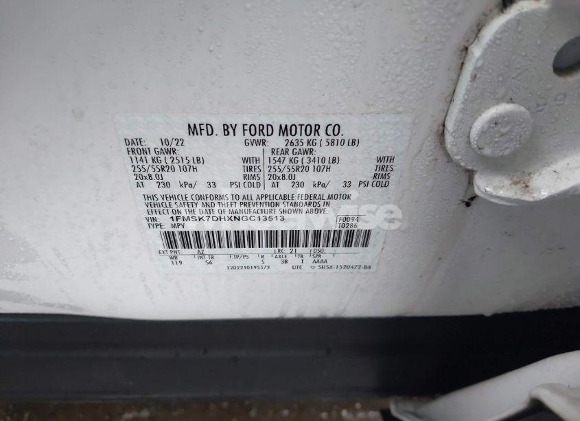 Photo 9 of 2022 Ford Explorer XLT (VIN 1FMSK7DHXNGC13513)