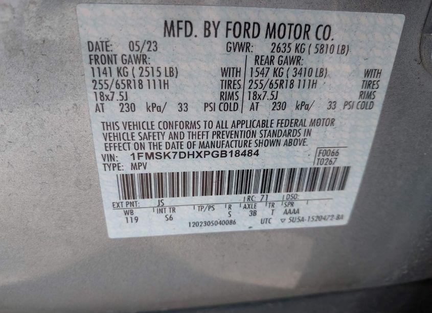 Photo 9 of 2023 Ford Explorer XLT (VIN 1FMSK7DHXPGB18484)