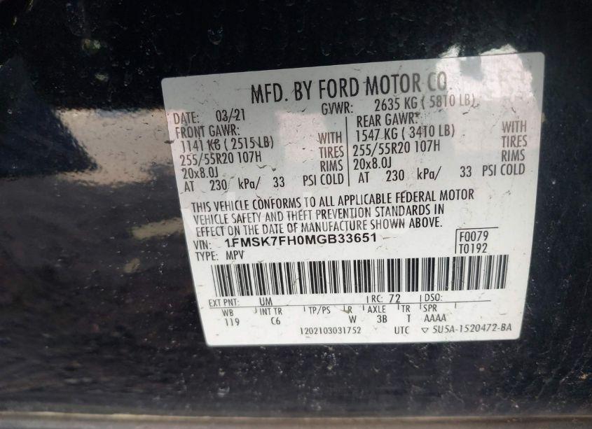 Photo 9 of 2021 Ford Explorer LIMITED (VIN 1FMSK7FH0MGB33651)